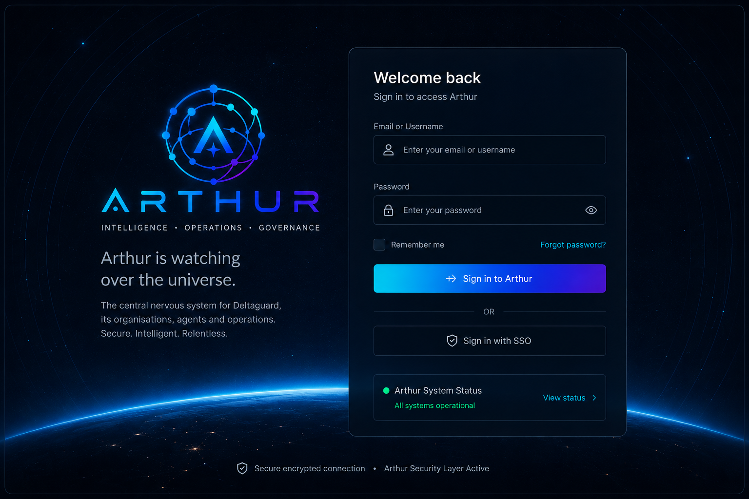 Arthur Next secure sign-in screen